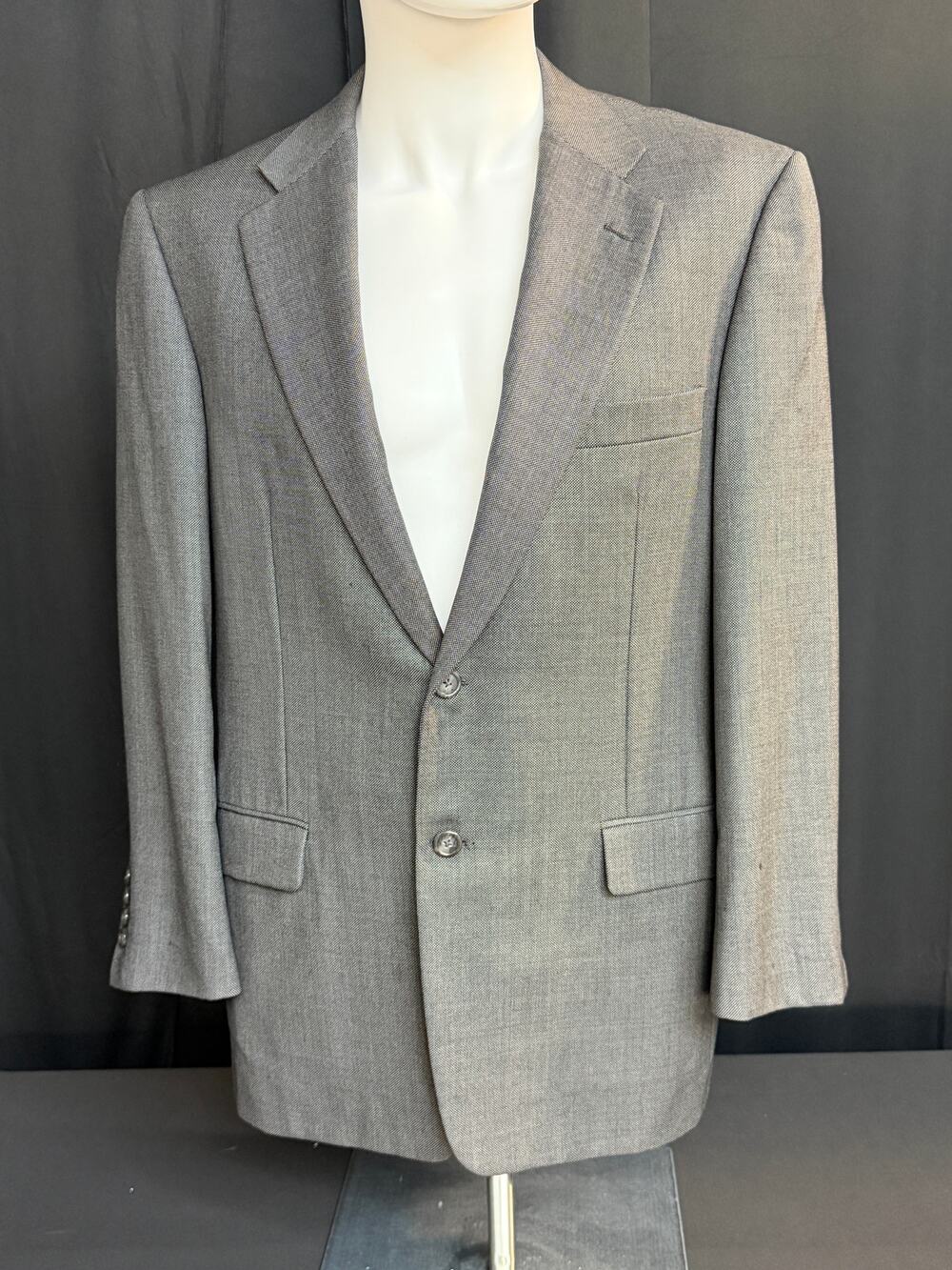 Hickey Freeman 44L Loro Piana Super 120s Wool Sport Coat Gray Made USA